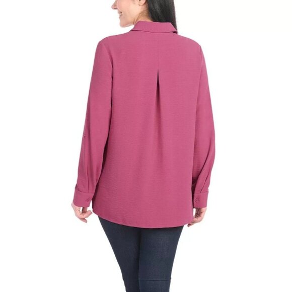 New Hilary Radley Med Button-up Shirt Pocket Top Roll Tab Long Sleeve Shacket - Picture 3 of 4